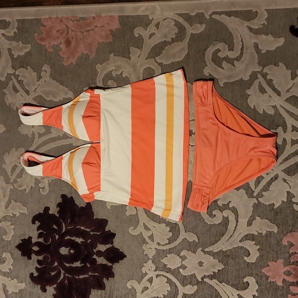 Cremieux Coral Peach & White Bikini Size Small